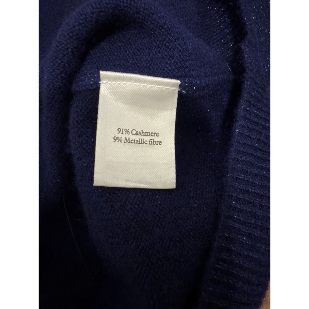 Pure Collection Blue Cashmere Metallic Shimmer V-Neck Sweater Womens 12 Large - Picture 4 of 6